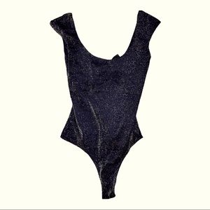 BEBE Black & gold body suit Shimmer Bebe Bow Body Suit XS glitter shimmer
